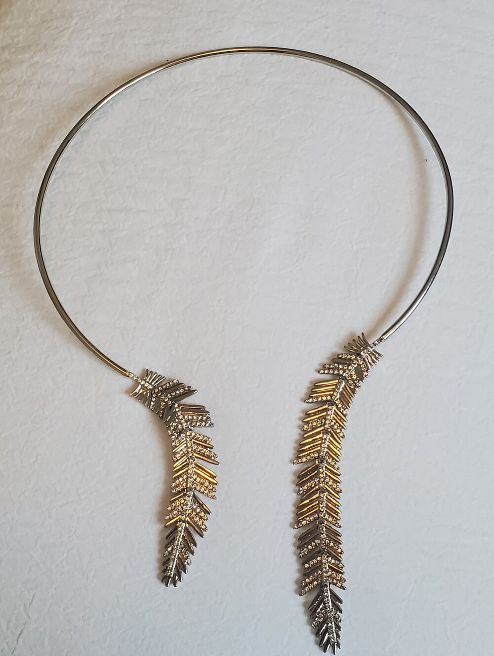 Feather Torque Chocker Collar Necklace With Sparkling Crystal Details